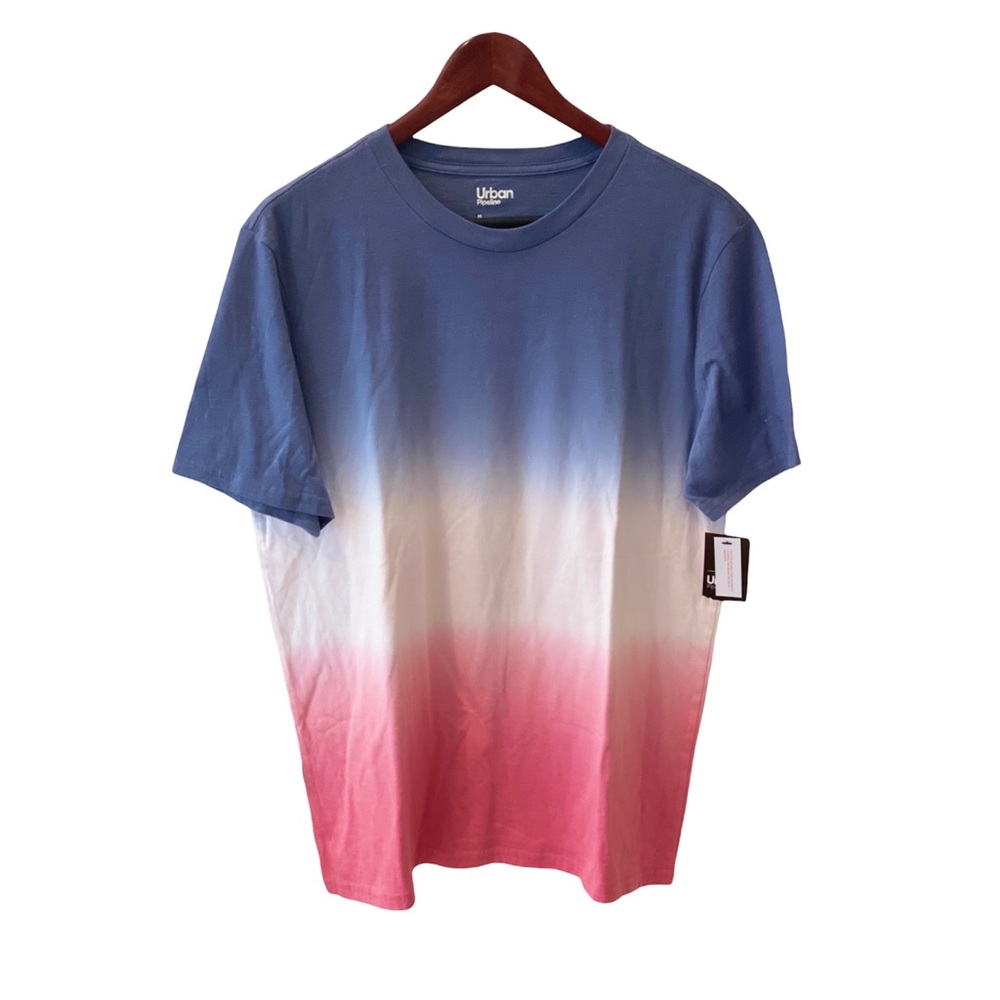 Urban Outfitters Men's Blue and Pink Gradient T-Shirt